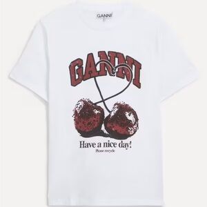 Ganni White and Red Cherry Graphic Tee